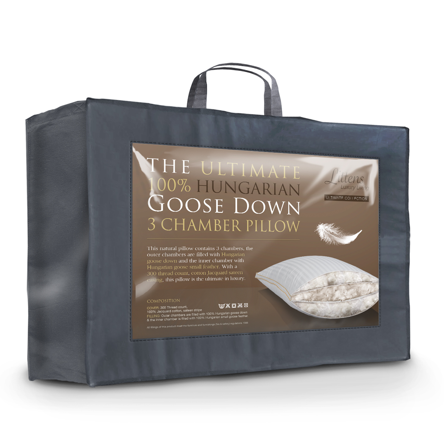 3 Chamber pillow filled with Hungarian Goose Down